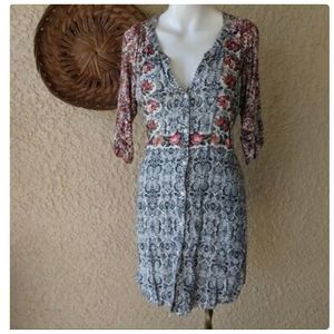 Anthropologie Tiny Perenne Size XS Floral Mixed Pattern Button Down Mini Dress●